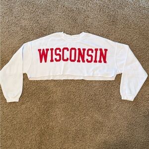 White Crop Top with Red Print